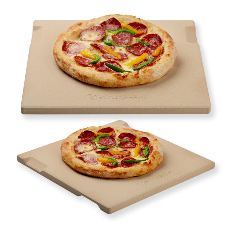 ROCKSHEAT حجر بيتزا ROCKSHEAT، حجر بيتزا مربع 12"x12" للفرن والشواية، حجر خبز وكعك من الكورديريت، حجر طهي فريد مزود بـ 4 مقابض مدمجة - Image 1